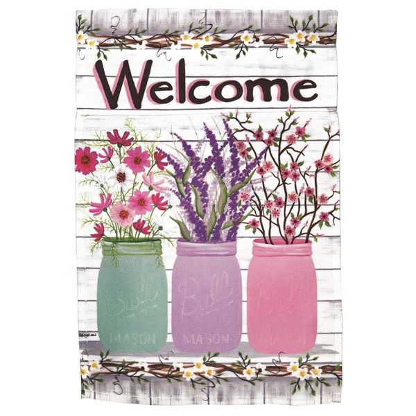 Magnolia Gardens 30 x 44 in Print Welcome Jars of Flowers Polyester Garden Flag Large M070113